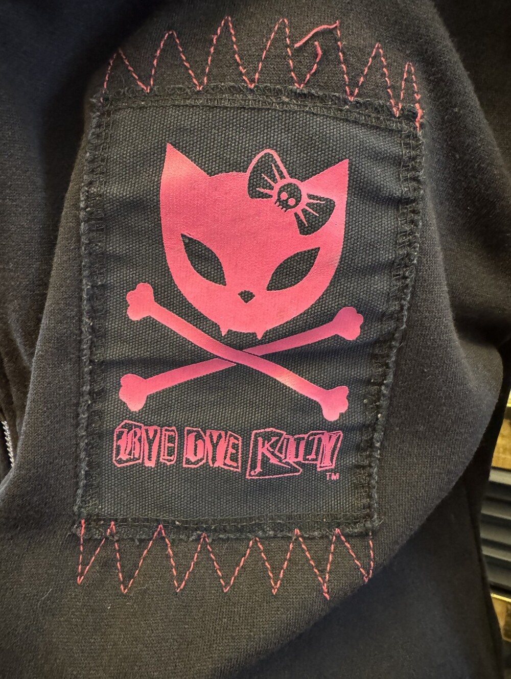 Bye Bye Kitty Living Dead Souls Bat Ear Hoodie Mall Goth Y2K Black Zip Up L XL - Picture 2 of 14